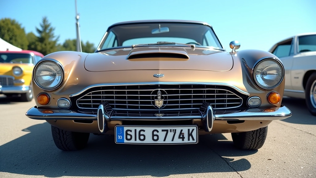 Klasikinis automobilis pilnai nuliestas, saulės šviesa atsispindi lakuose, profesionalus fotografinis kadras