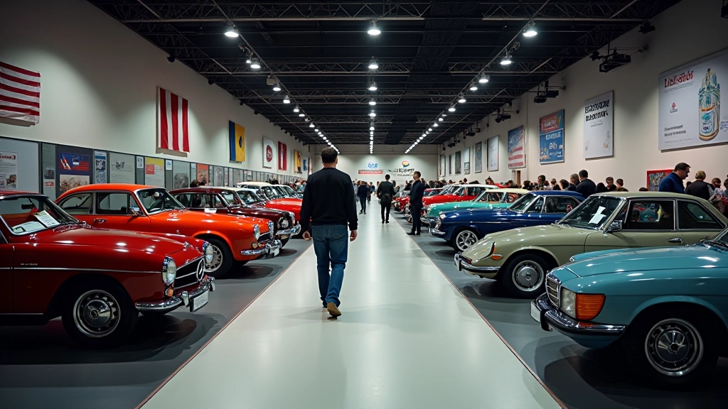 Klasikinių automobilių parodų ekspozicija su skirtingomis kategorijomis